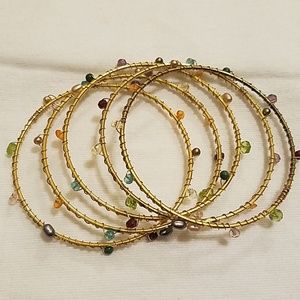 5 Gold Bangles with Colorful Beads